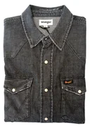 Koszule męskie - WRANGLER REGULAR WASHED BLACK Koszula Dżinsowaowa Męska Szara - miniaturka - grafika 1