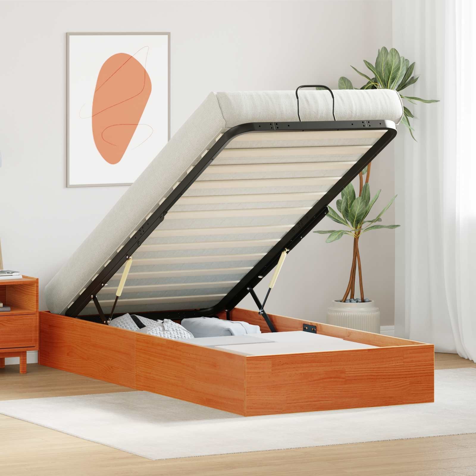 vidaXL vidaXL Rama Łóżka Otomanowego z Przechowalnią Woskowy Brąz 90 x 190 cm