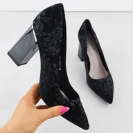 Czółenka - Czółenka damskie w kwiaty na słupku czarne Vinceza 62254 - miniaturka - grafika 1