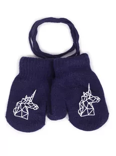 Rękawiczki Dziewczęce Jednopalczaste Ze Sznurkiem Granatowe Z Jednorożcem 10 Cm - Rękawiczki dla dzieci - miniaturka - grafika 1