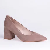 Czółenka - Czółenka damskie GOODIN GD-DO-225 skóra klasyczne zamsz aplikacja beż 38 - miniaturka - grafika 1