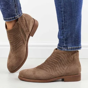 Jesienne coffee zamszowe ażurowe botki damskie S.Barski 076 - S.BARSKI - Botki damskie - miniaturka - grafika 1