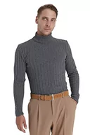 Bluzy męskie - Trendyol Męska bluza z golfem, gładka, wąska, Szary, M - miniaturka - grafika 1