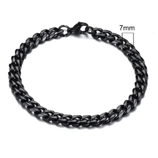 Bransoletka męska ze stali chirurgicznej czarna gruba 7 mm 18 cm, 21 cm lub 23 cm - Bransolety męskie - miniaturka - grafika 1