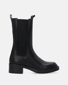 Botki damskie - Czarne sztyblety skórzane z wysoką cholewką - Venezia - miniaturka - grafika 1