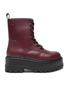 Calvin Klein Jeans Trapery Flatform YW0YW01535 Bordowy - Botki damskie - miniaturka - grafika 1