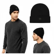Czapki damskie - Ciepła czapka zimowa męska z wywinięciem beanie czarna Captain Mike - miniaturka - grafika 1