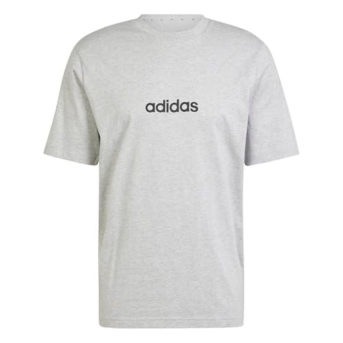 adidas Mężczyźni ESSENTIALS LINEAR SINGLE JERSEY TEE, medium grey heather/black, S