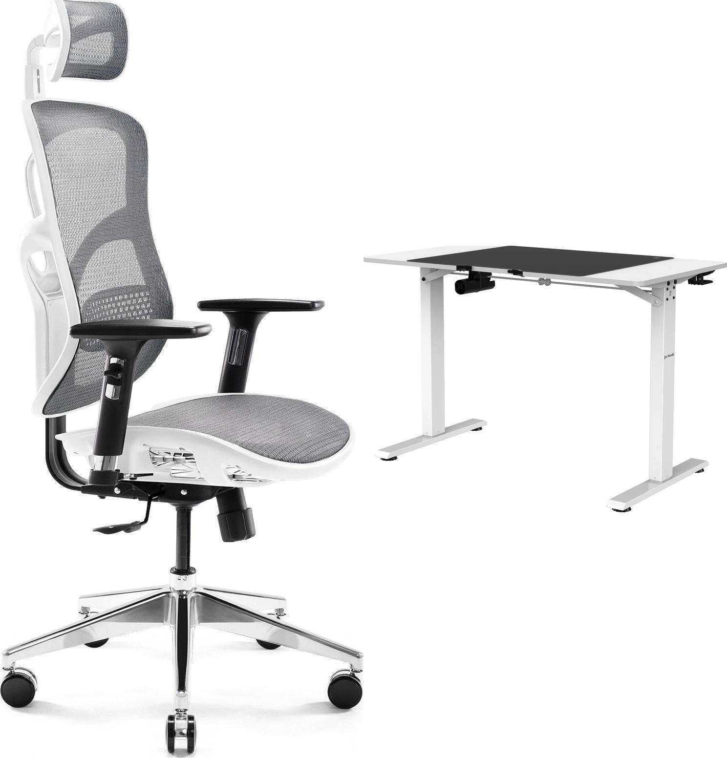 Krzesło biurowe Diablo Chairs V-Basic Biało-szare + EGON 1100 Białe 110 cmx60 cm