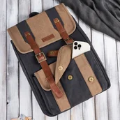 Plecaki - Plecak męski ze skóry wegańskiej PAOLO PERUZZI E-05-MC beżowy - miniaturka - grafika 1