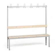 Meble do szkół i przedszkoli - B2B Partner Ławka szatniowa z wieszakiem, siedzisko - listwy, długość 1500 mm, szara 179328 - miniaturka - grafika 1
