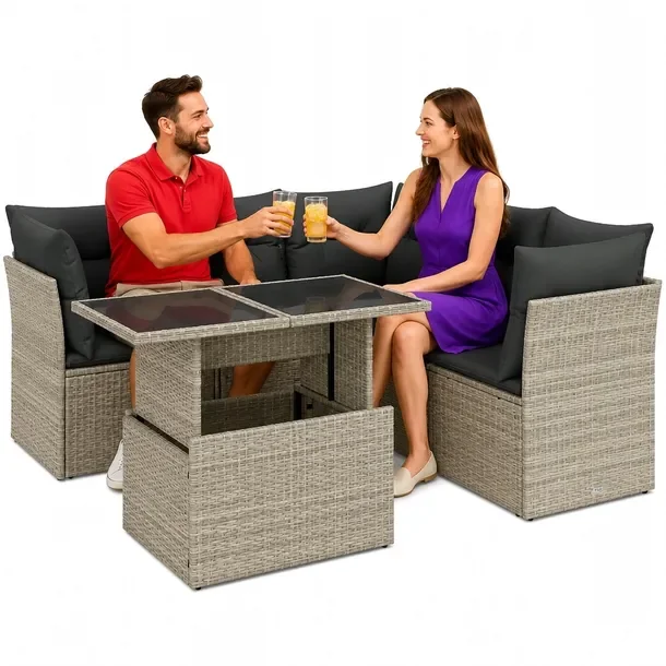 Zestaw mebli ogrodowych modułowych jasnoszary z poduszkami 62 x 62 x 69 cm