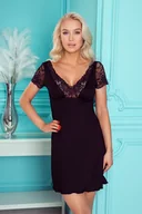 Bielizna nocna - Koszula Nocna Z Krótkim Rękawem I Koronką Ismena Eldar Czarna S - miniaturka - grafika 1