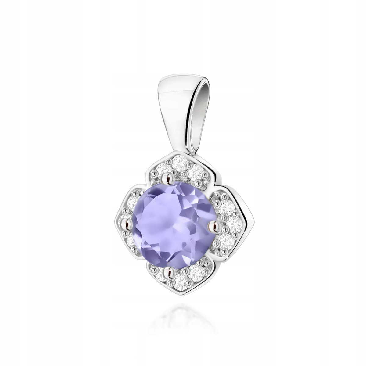Złota zawieszka 585 z naturalnym tanzanitem i diamentami 0.5g kwiat