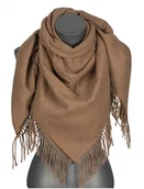 Apaszki i szaliki damskie - Chusta damska bawełniana jednokolorowa na prezent z frędzlami FGC-40 ciemny beż - miniaturka - grafika 1
