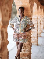 Sukienki - Isla Bonita by SIGRIS Sukienka w kolorze pomarańczowo-kremowo-turkusowym - miniaturka - grafika 1