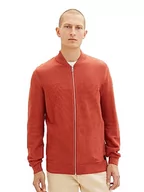 Kurtki męskie - TOM TAILOR Męska kurtka z dzianiny z bawełny z zamkiem błyskawicznym, 32799-Red Tonal Multi Structure, L - miniaturka - grafika 1