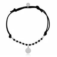 Bransoletki - Srebrna bransoletka czarny sznurek kółko pr. 925 - miniaturka - grafika 1
