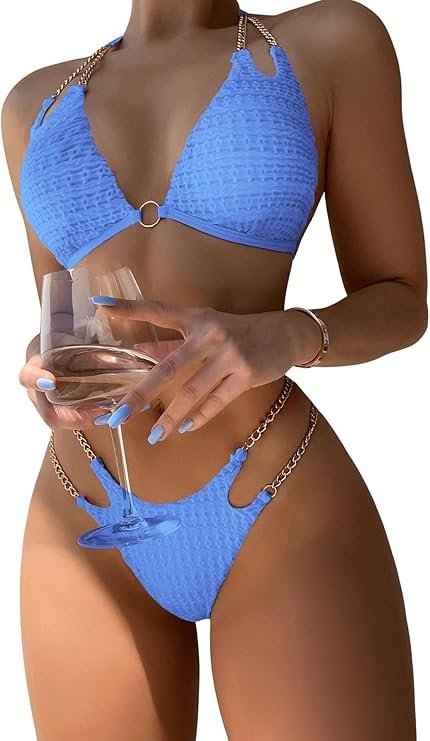 Damski Strój Kąpielowy Dwuczęściowy Kostium Bikini Damskie Niebieskie L