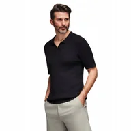Koszulki męskie - Męska koszulka polo bez guzików z kołnierzykiem czarna V2 OM-POSS-0160 XXL - miniaturka - grafika 1
