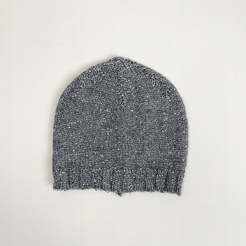 szara CZAPKA damska cekinowa jesienna BEANIE elegancka na jesień