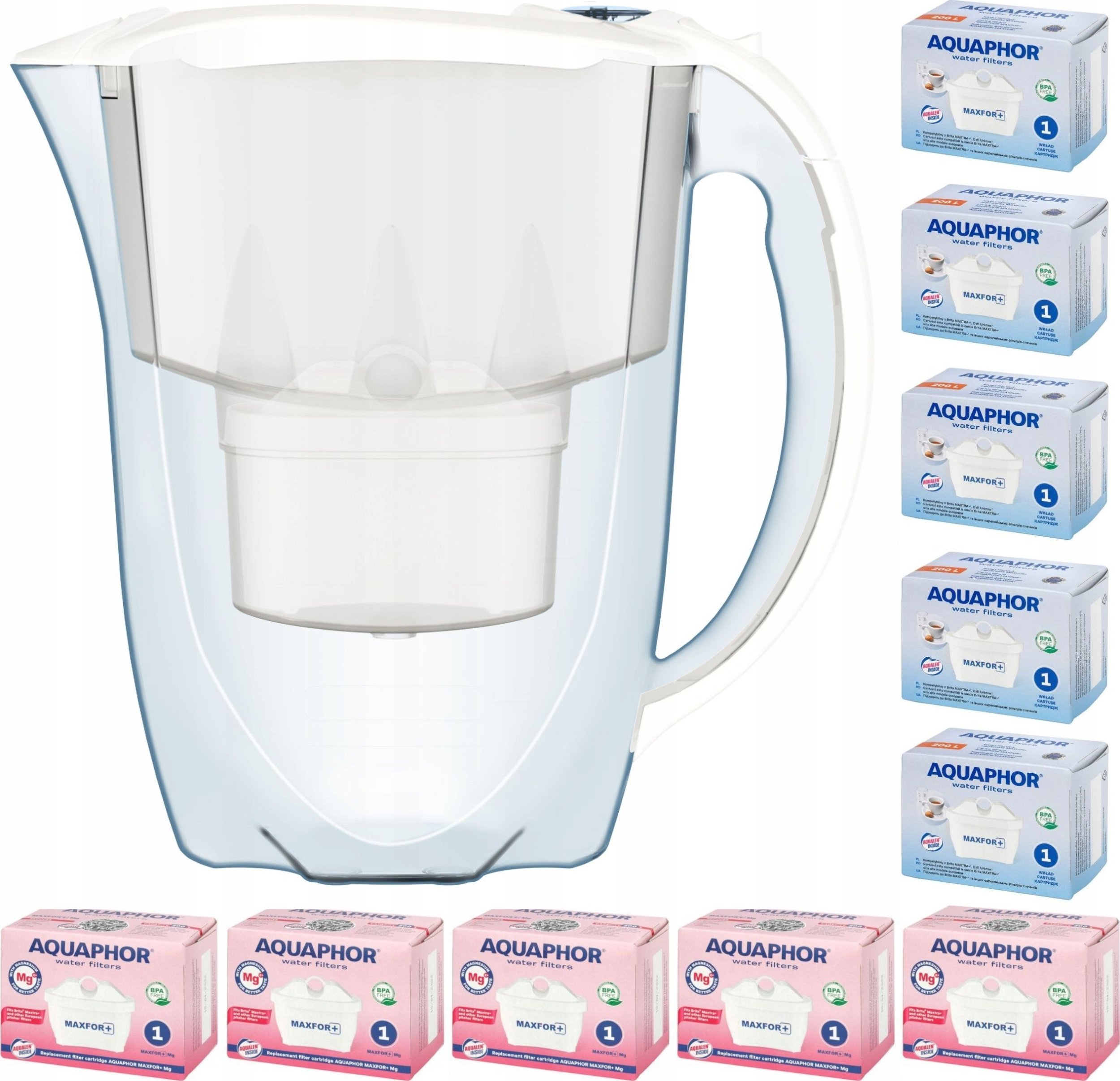 Dzbanek filtrujący Aquaphor Amethyst 2,8 l + 10 wkładów 5 + 5Mg, biały