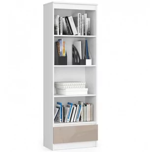 Regał R 60 cm CLP 1 szuflada 4 półki - biały-cappuccino połysk - Regały - miniaturka - grafika 1