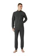 Bluzy męskie - Emporio Armani Męska bluza zapinana na zamek Iconic Terry Sweater+spodnie (2 sztuki), Black Melange Grey, XL - miniaturka - grafika 1
