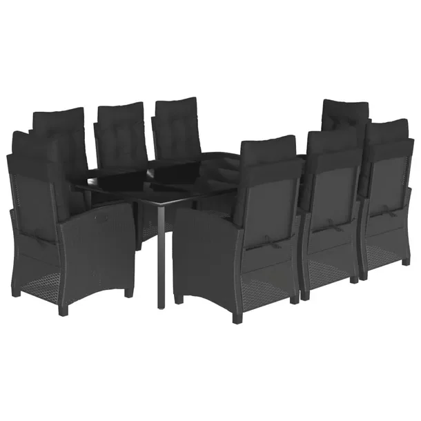 Zestaw Mebli Ogrodowych Rattan PE Czarny Stół 200x100x74cm 8 Krzeseł