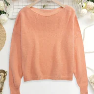 Swetry damskie - TEMU Elegancki sweter z długim rękawem i odkrytymi ramionami dla kobiet - lekki, francuski wzór, swobodny kroj, jednokolorowy, idealny na wiosnę/ - miniaturka - grafika 1