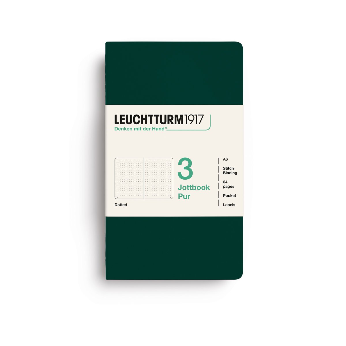 Zestaw 3 zeszytów Leuchtturm1917 Jottbook A6, kropki, Forest Green