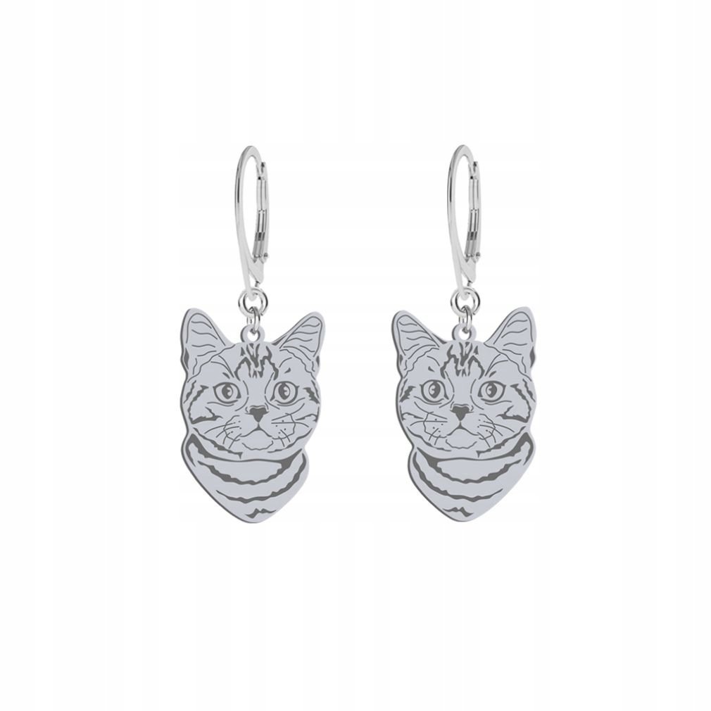 Kolczyki Srebrne Kot American Shorthair 925 Prezent Biżuteria GRAWER GRATIS