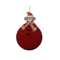 Bombki - Bombka szklana flokowana z misiem 8 cm bordowy - miniaturka - grafika 1