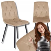 Krzesła - Krzesło Tapicerowane Welurowe Do Jadalni Salonu Loft Robin Beżowe Pikowane - miniaturka - grafika 1