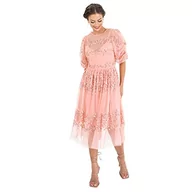 Sukienki - Maya Deluxe Damska sukienka Midi Ladies Sequin Embellished Short Sleeve Dress for Wedding Guest Bridesmaid Balowa Evening Occasion sukienka, Apricot Blush, 48 - miniaturka - grafika 1