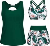 Stroje kąpielowe - Strój kąpielowy damski 3 częściowy zielony r. L - miniaturka - grafika 1