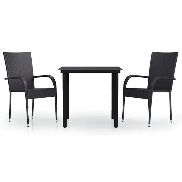Zestaw mebli ogrodowych czarny: stół 80x80x74 cm, 2 krzesła 55,5x53,5x95