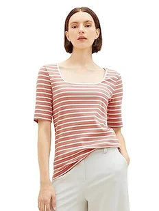 TOM TAILOR Damska koszulka z prążkowaną strukturą i paskami, 32395-Rose Offwhite Stripe, S - Koszulki i topy damskie - miniaturka - grafika 1