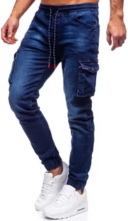 Spodnie męskie - Granatowe spodnie jeansowe joggery bojówki męskie Denley R51001W0 - grafika 1