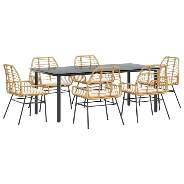 Zestaw Mebli Ogrodowych Rattan PE i Stal, Stół 200x100x74 cm, Krzesła 57