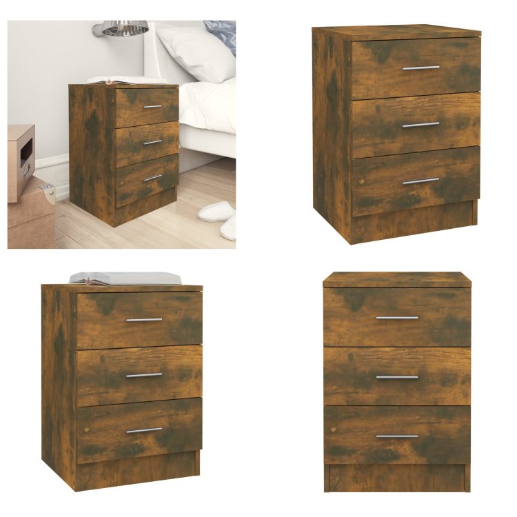 vidaXL Szafka nocna dąb wędzony 38x35x56 cm materiał drewnopochodny - Szafka nocna - Szafki nocne - Szafa - Szafka nocna