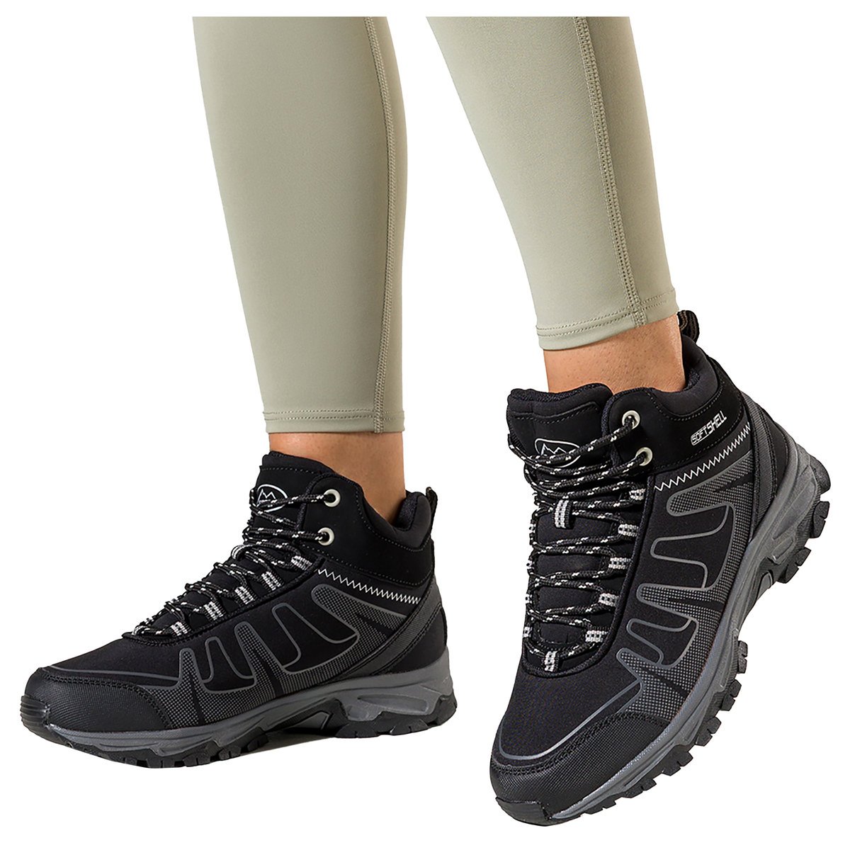 Czarne buty trekkingowe damskie z szarymi dodatkami sznurowane softshell Casu B2112-1-40