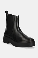 Botki damskie - Tommy Hilfiger sztyblety skórzane MINIMAL LEATHER CHELSEA LOGOTAPE damskie kolor czarny na płaskim obcasie FW0FW08095 - miniaturka - grafika 1