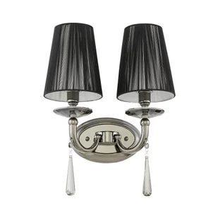 FABIONE W2 elegancki kinkiet czarny chrom czarny abażur zawieszka kryształowa 2xE14 - Lampy ścienne - miniaturka - grafika 1