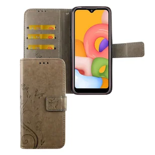 Samsung Galaxy A01 etui na telefon komórkowy etui ochronne etui z klapką etui na kartę szary - Etui i futerały do telefonów - miniaturka - grafika 1
