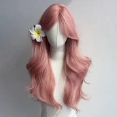 Pozostałe akcesoria fryzjerskie - TEMU Peruka dla Kobiet o Długości 26 Cali w Kolorze Różu Wiśniowego z Falowanymi i Grzywką na Środku - Elegancki Europejski Styl Pełnego Peruk - miniaturka - grafika 1