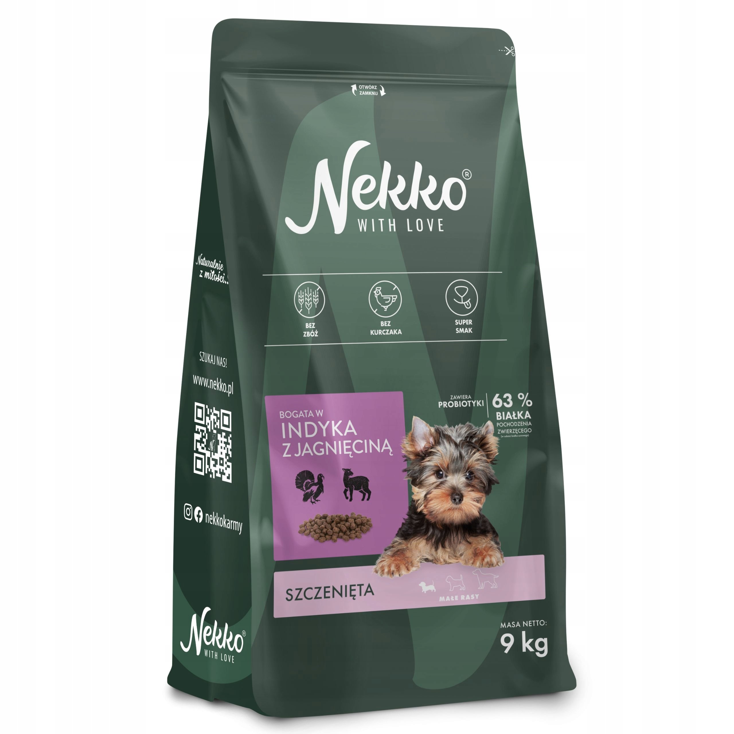 NEKKO GF Puppy Małe Rasy Indyk Jagnięcina Sucha Karma Dla Psa Szczeniąt 9kg