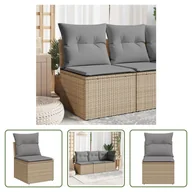 Sofy ogrodowe - The Living Store Sofa ogrodowa bez podłokietników z poduszkami z beżowego polirattanu - miniaturka - grafika 1
