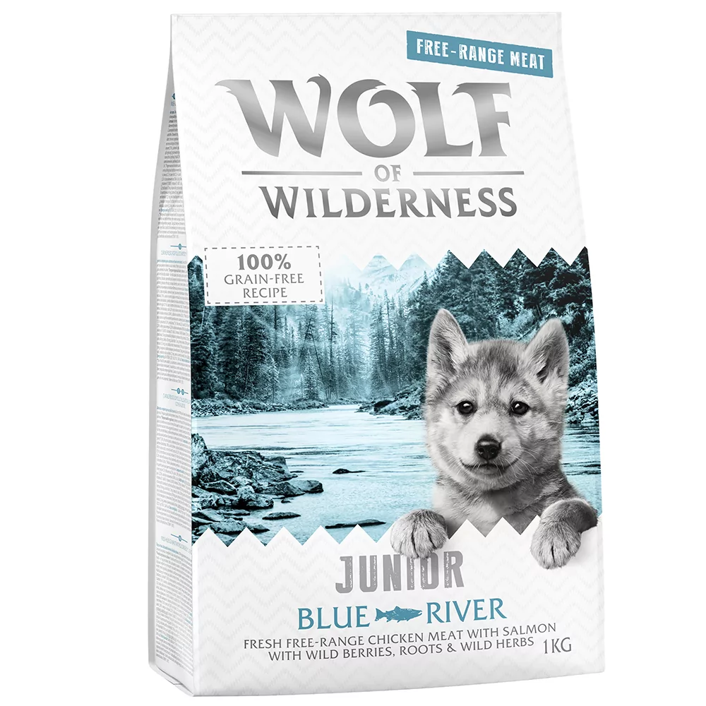 Wolf of Wilderness Junior "Blue River", łosoś i kurczak z wolnego wybiegu - 1 kg