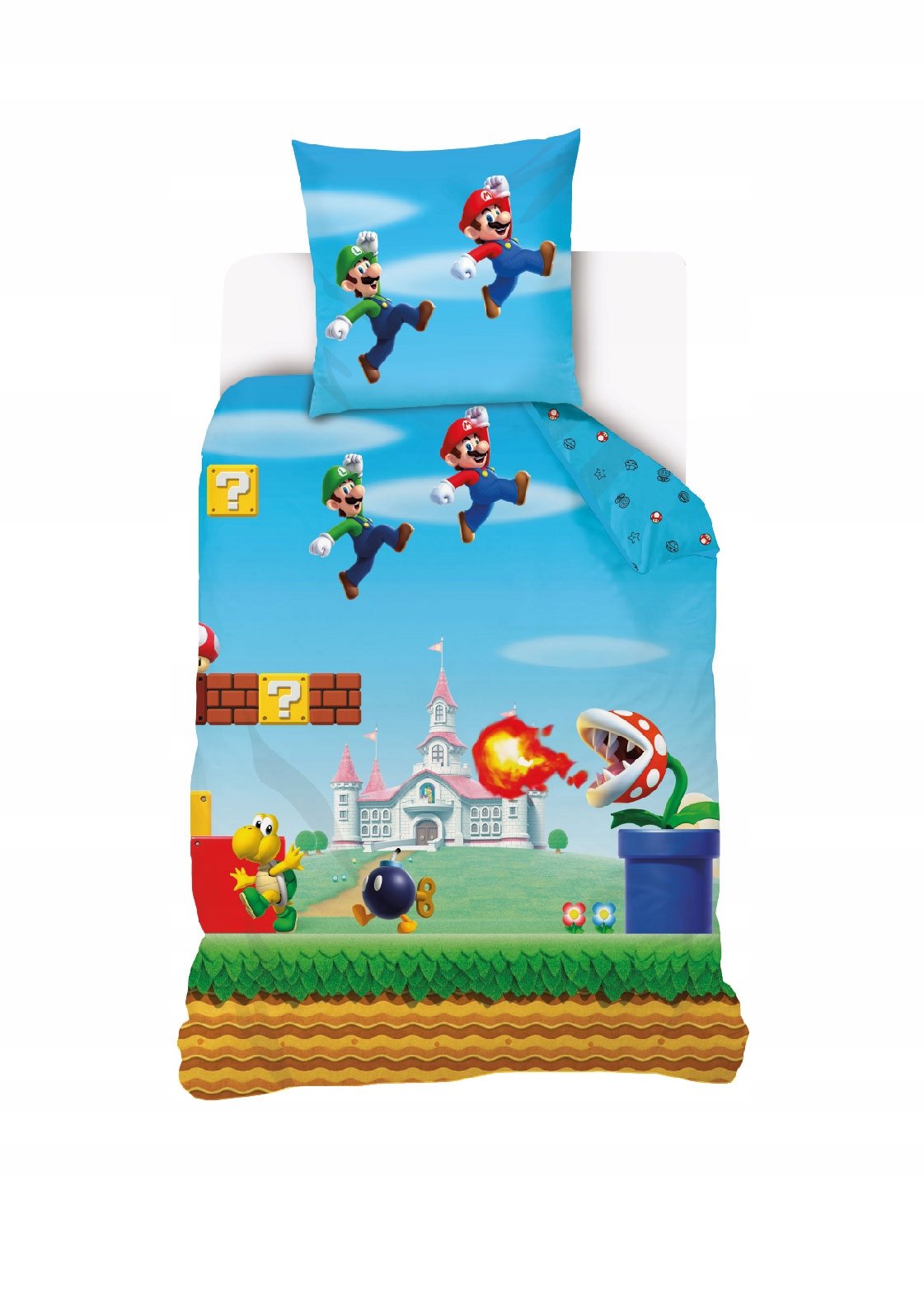 Pościel Dziecięca 140x200 cm Mario Luigi Gra Nintendo Niebieska